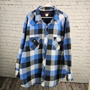Wrangler Western Shirts Blue Plaid Quilted Lined Flannel Shirt Jacket XXL Snap